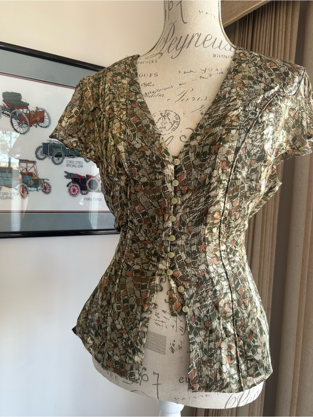 Vintage Anne Klein Plissé Peplum Blouse | Romantic Sheer Y2K